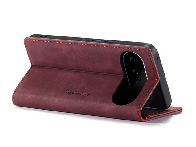CaseMe Slim Synthetic Leather Wallet Case with Stand for Google Pixel 11 - Burgundy