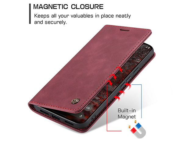 CaseMe Slim Synthetic Leather Wallet Case with Stand for Google Pixel 11 - Burgundy