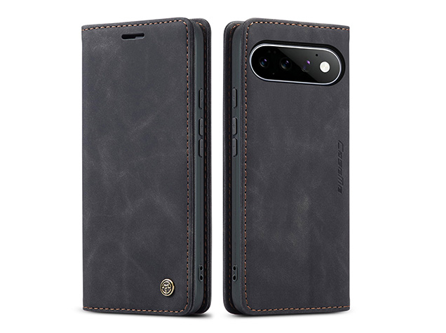 CaseMe Slim Synthetic Leather Wallet Case with Stand for Google Pixel 11 - Charcoal Leather Wallet Case
