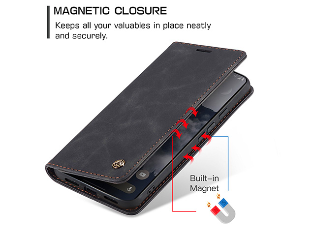 CaseMe Slim Synthetic Leather Wallet Case with Stand for Google Pixel 11 - Charcoal