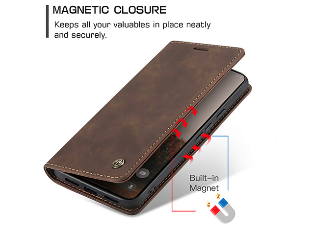 CaseMe Slim Synthetic Leather Wallet Case with Stand for Google Pixel 11 - Chocolate