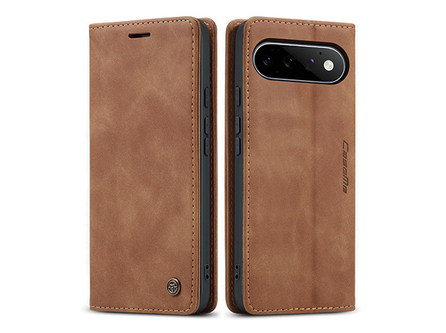 CaseMe Slim Synthetic Leather Wallet Case with Stand for Google Pixel 11 - Tan Leather Wallet Case