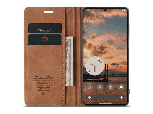 CaseMe Slim Synthetic Leather Wallet Case with Stand for Google Pixel 11 - Tan