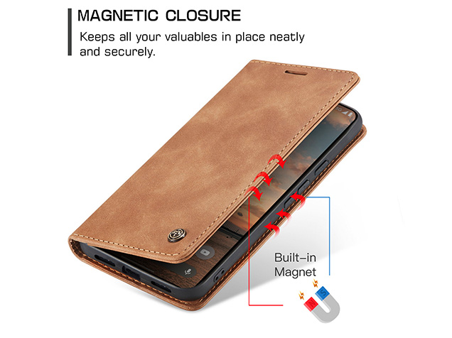 CaseMe Slim Synthetic Leather Wallet Case with Stand for Google Pixel 11 - Tan