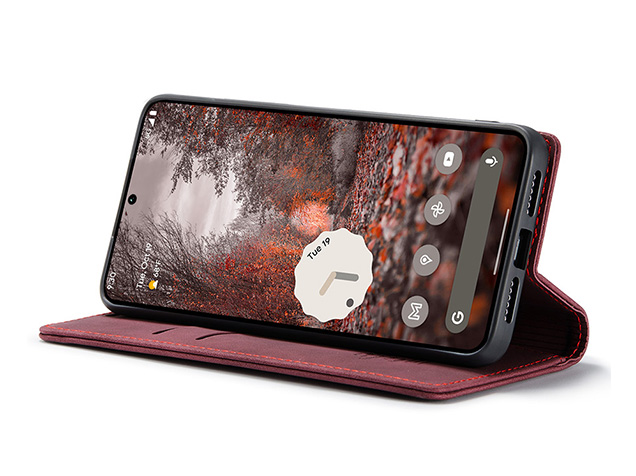 CaseMe Slim Synthetic Leather Wallet Case with Stand for Google Pixel 11 Pro - Burgundy
