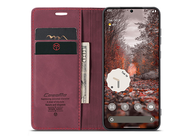 CaseMe Slim Synthetic Leather Wallet Case with Stand for Google Pixel 11 Pro - Burgundy