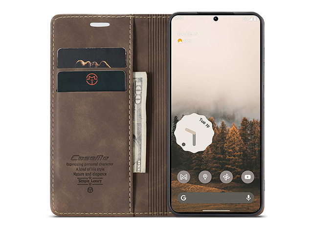 CaseMe Slim Synthetic Leather Wallet Case with Stand for Google Pixel 11 Pro - Chocolate