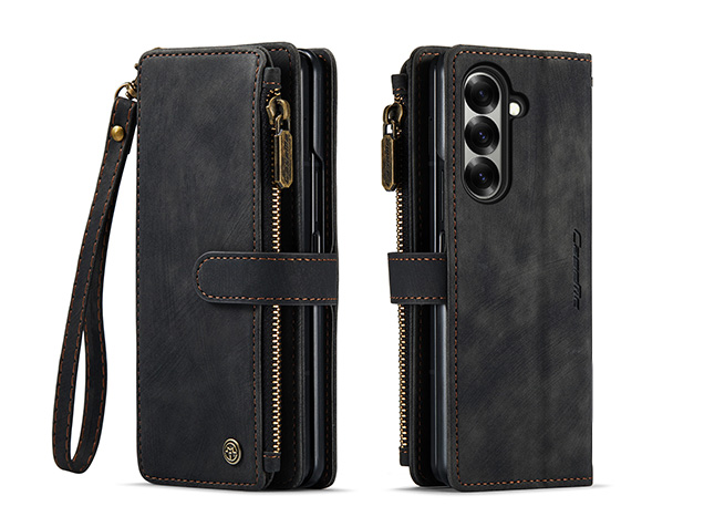 CaseMe Synthetic Leather Wallet Case with Zipper Pocket for Galaxy Z Fold7 - Charcoal