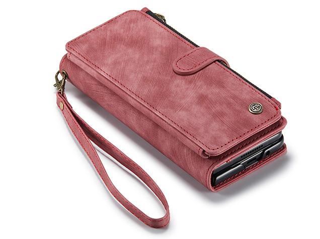 CaseMe Synthetic Leather Wallet Case with Zipper Pocket for Galaxy Z Fold7 - Blush Leather Wallet Case