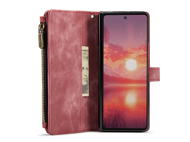 CaseMe Synthetic Leather Wallet Case with Zipper Pocket for Galaxy Z Fold7 - Blush