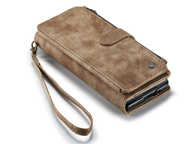 CaseMe Synthetic Leather Wallet Case with Zipper Pocket for Galaxy Z Fold7 - Desert Taupe Leather Wallet Case