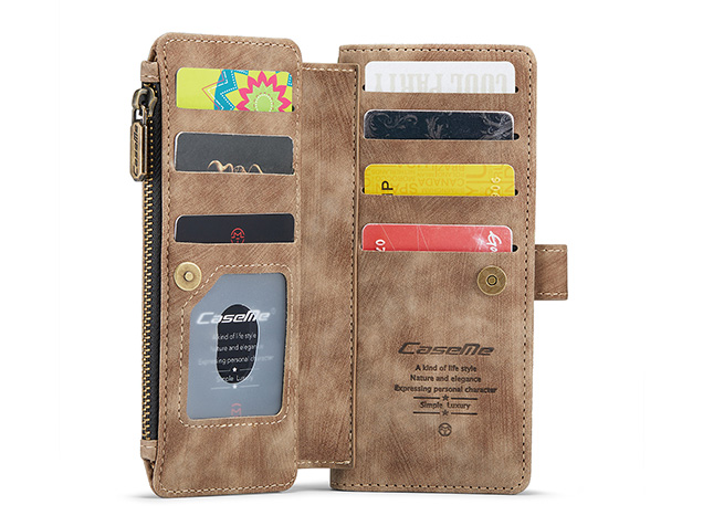 CaseMe Synthetic Leather Wallet Case with Zipper Pocket for Galaxy Z Fold7 - Desert Taupe