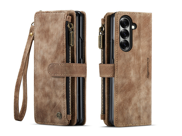 CaseMe Synthetic Leather Wallet Case with Zipper Pocket for Galaxy Z Fold7 - Desert Taupe
