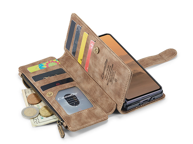 CaseMe Synthetic Leather Wallet Case with Zipper Pocket for Galaxy Z Fold7 - Desert Taupe