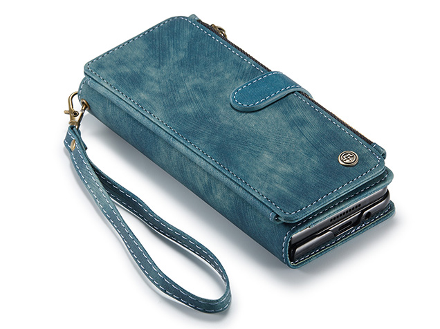 CaseMe Synthetic Leather Wallet Case with Zipper Pocket for Galaxy Z Fold7 - Teal Leather Wallet Case