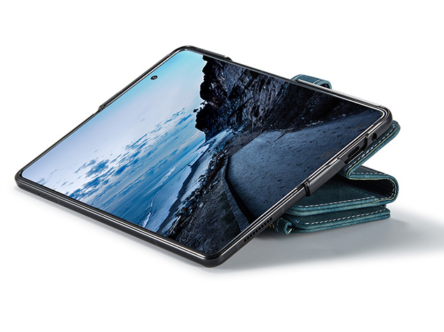 CaseMe Synthetic Leather Wallet Case with Zipper Pocket for Galaxy Z Fold7 - Teal