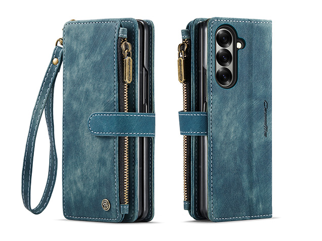 CaseMe Synthetic Leather Wallet Case with Zipper Pocket for Galaxy Z Fold7 - Teal
