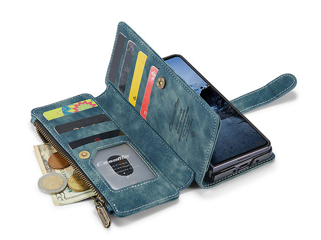 CaseMe Synthetic Leather Wallet Case with Zipper Pocket for Galaxy Z Fold7 - Teal