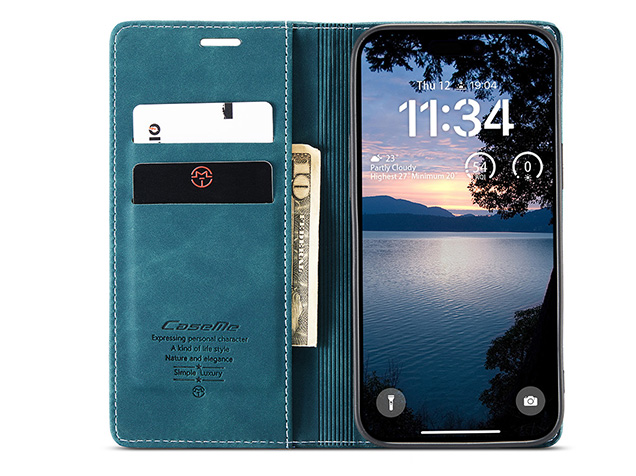 CaseMe Slim Synthetic Leather Wallet Case with Stand for iPhone 18 Pro Max - Teal