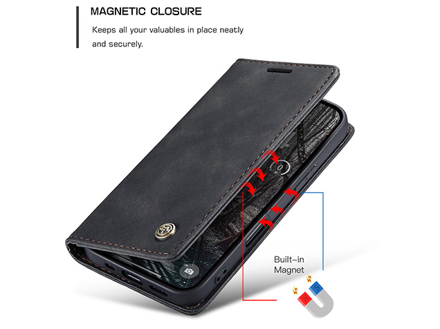 CaseMe Slim Synthetic Leather Wallet Case with Stand for iPhone 18 Pro Max - Charcoal