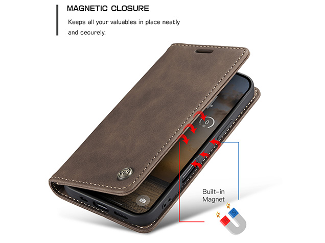 CaseMe Slim Synthetic Leather Wallet Case with Stand for iPhone 18 Pro Max - Chocolate
