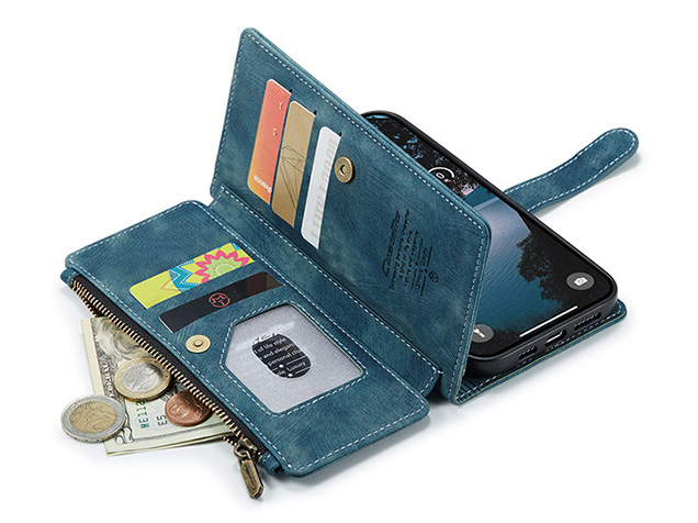 CaseMe Synthetic Leather Wallet Case with Zipper Pocket for iPhone 18 Pro Max - Teal