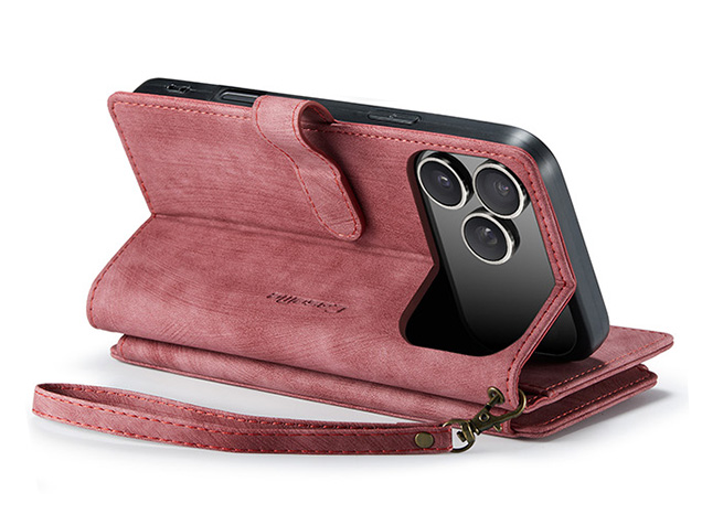 CaseMe Synthetic Leather Wallet Case with Zipper Pocket for iPhone 18 Pro Max - Blush Leather Wallet Case