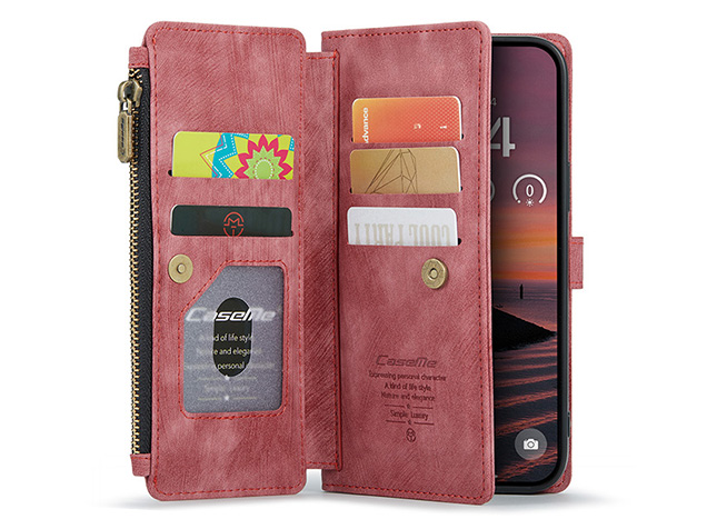 CaseMe Synthetic Leather Wallet Case with Zipper Pocket for iPhone 18 Pro Max - Blush