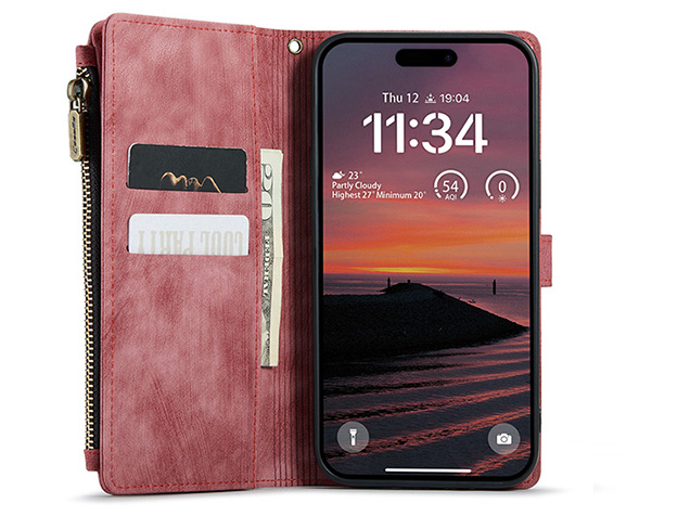 CaseMe Synthetic Leather Wallet Case with Zipper Pocket for iPhone 18 Pro Max - Blush