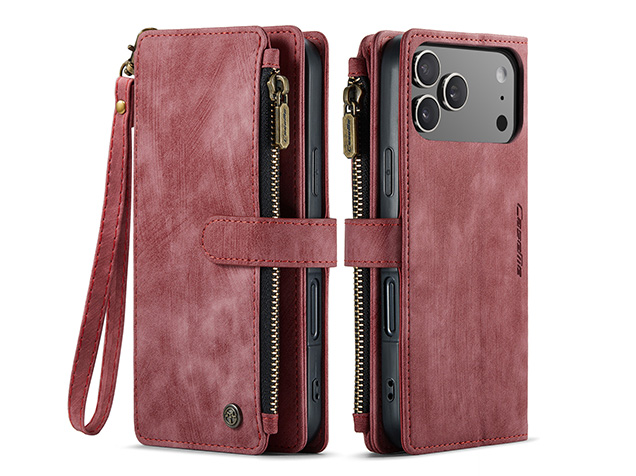 CaseMe Synthetic Leather Wallet Case with Zipper Pocket for iPhone 18 Pro Max - Blush