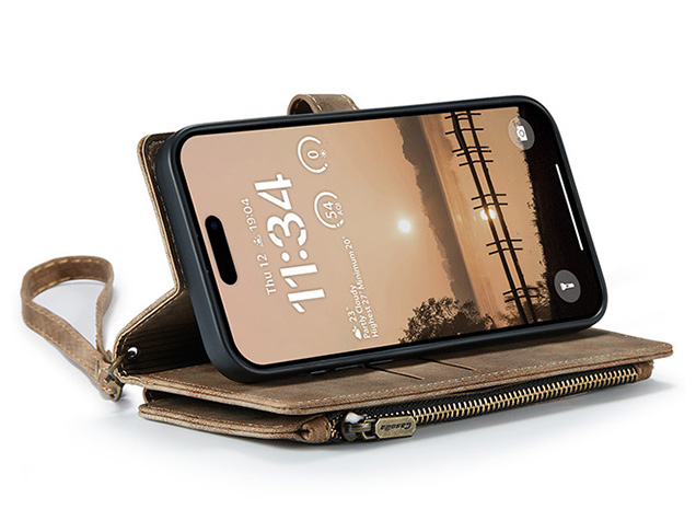CaseMe Synthetic Leather Wallet Case with Zipper Pocket for iPhone 18 Pro Max - Desert Taupe