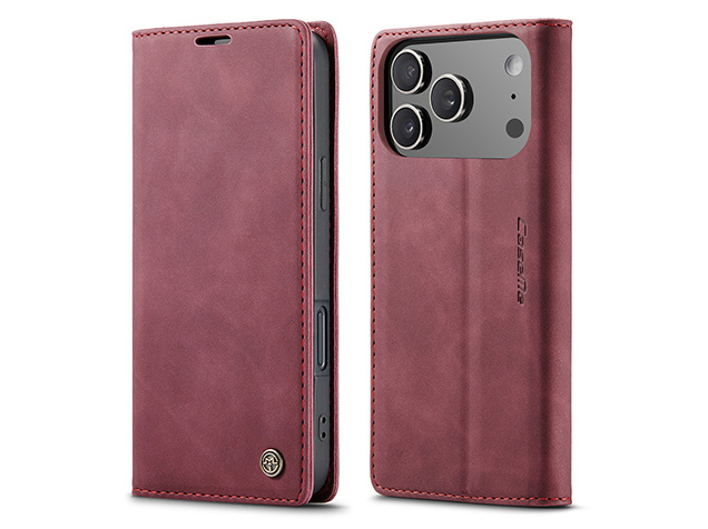 CaseMe Slim Synthetic Leather Wallet Case with Stand for iPhone 18 Pro - Burgundy