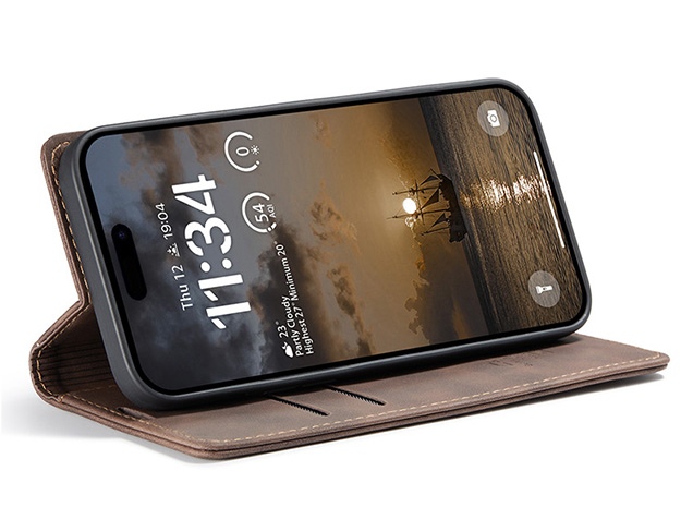 CaseMe Slim Synthetic Leather Wallet Case with Stand for iPhone 18 Pro - Chocolate