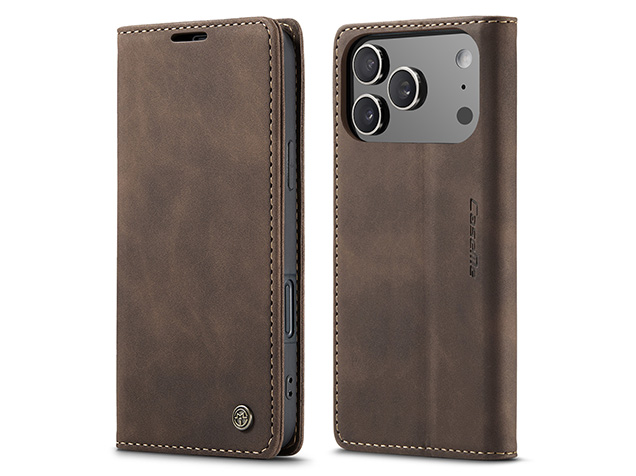 CaseMe Slim Synthetic Leather Wallet Case with Stand for iPhone 18 Pro - Chocolate