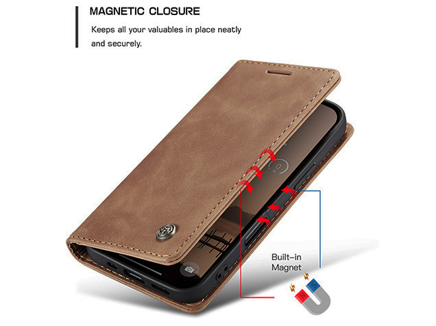 CaseMe Slim Synthetic Leather Wallet Case with Stand for iPhone 18 Pro - Tan