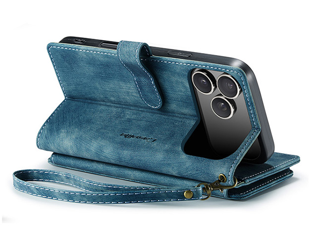 CaseMe Synthetic Leather Wallet Case with Zipper Pocket for iPhone 18 Pro - Teal Leather Wallet Case