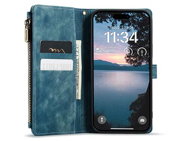 CaseMe Synthetic Leather Wallet Case with Zipper Pocket for iPhone 18 Pro - Teal