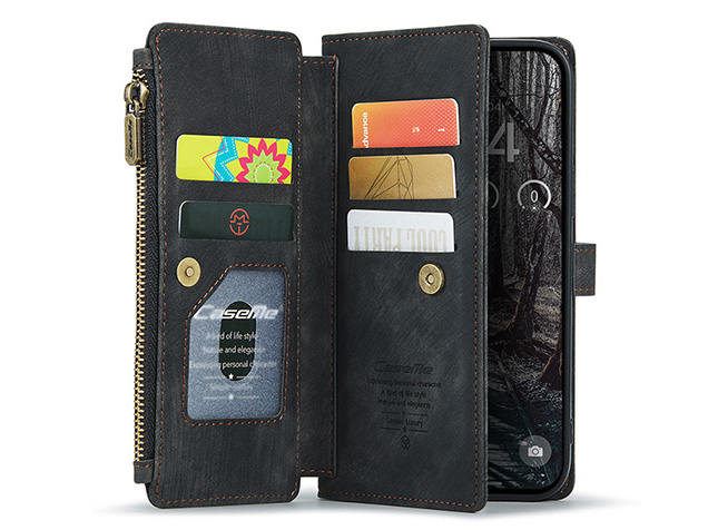 CaseMe Synthetic Leather Wallet Case with Zipper Pocket for iPhone 18 Pro - Charcoal