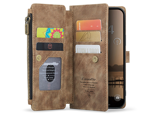 CaseMe Synthetic Leather Wallet Case with Zipper Pocket for iPhone 18 Pro - Desert Taupe