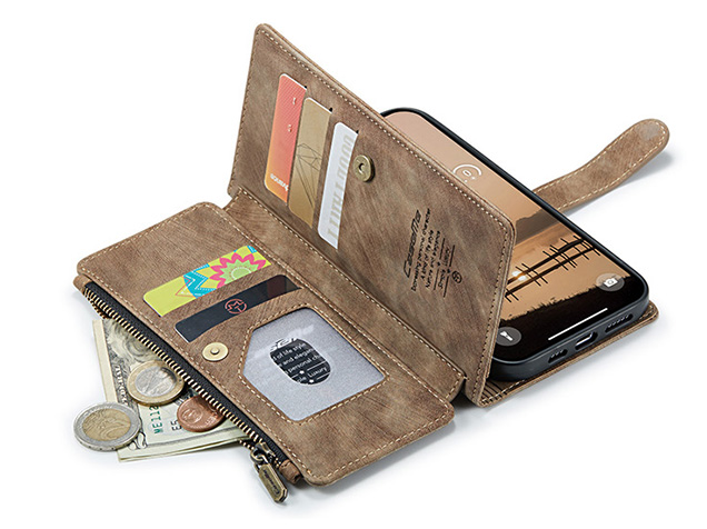 CaseMe Synthetic Leather Wallet Case with Zipper Pocket for iPhone 18 Pro - Desert Taupe