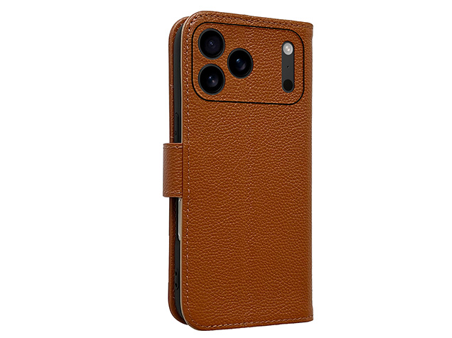 Premium Leather Wallet Case for iPhone 18 Pro - Caramel Leather Wallet Case