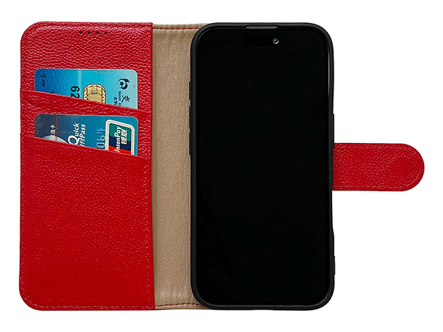 Premium Leather Wallet Case for iPhone 18 Pro - Red
