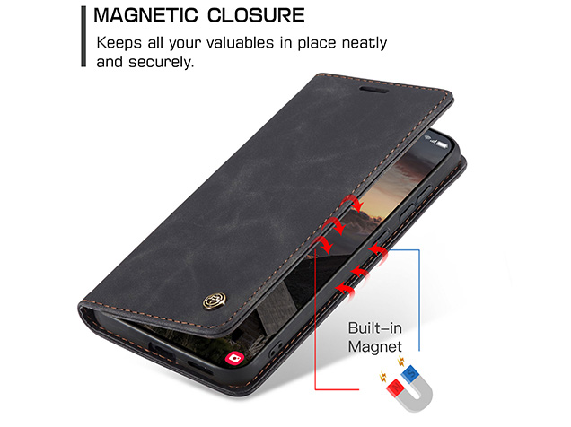 CaseMe Slim Synthetic Leather Wallet Case with Stand for Samsung Galaxy S26 FE - Charcoal