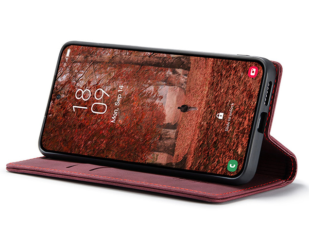 CaseMe Slim Synthetic Leather Wallet Case with Stand for Samsung Galaxy S26 FE - Burgundy