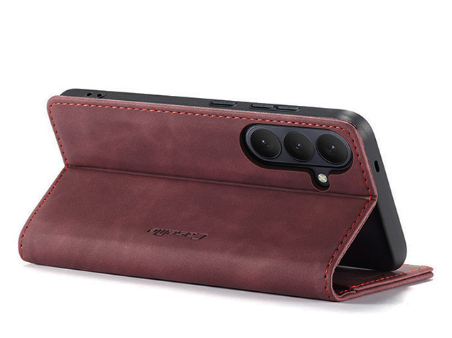 CaseMe Slim Synthetic Leather Wallet Case with Stand for Samsung Galaxy S26 FE - Burgundy