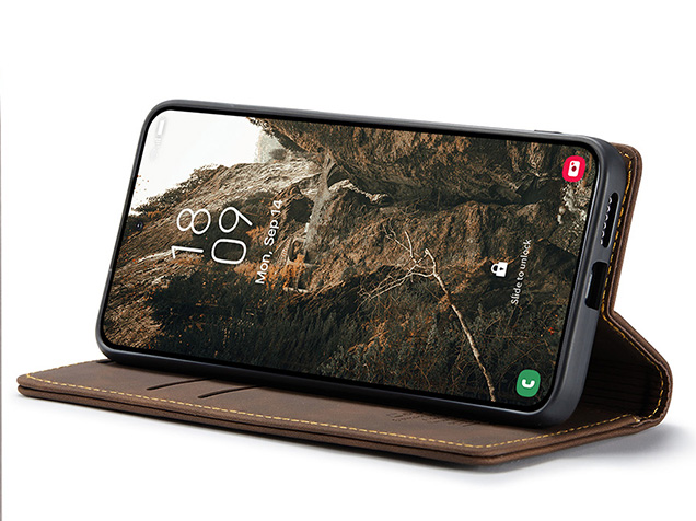 CaseMe Slim Synthetic Leather Wallet Case with Stand for Samsung Galaxy S26 FE - Chocolate