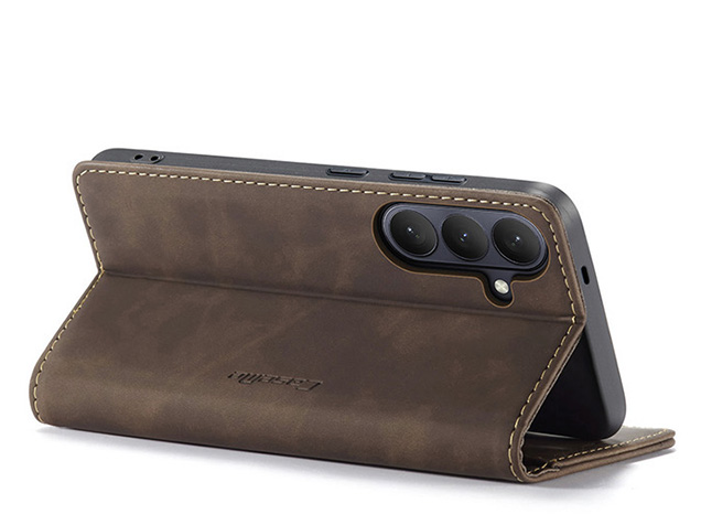 CaseMe Slim Synthetic Leather Wallet Case with Stand for Samsung Galaxy S26 FE - Chocolate
