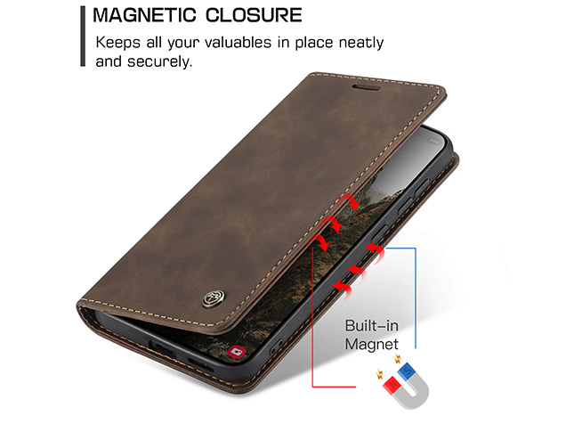 CaseMe Slim Synthetic Leather Wallet Case with Stand for Samsung Galaxy S26 FE - Chocolate
