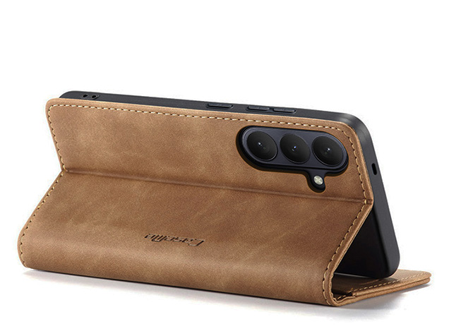 CaseMe Slim Synthetic Leather Wallet Case with Stand for Samsung Galaxy S26 FE - Tan
