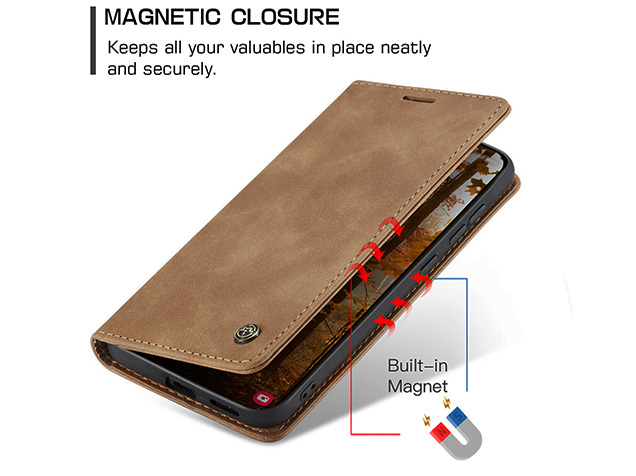 CaseMe Slim Synthetic Leather Wallet Case with Stand for Samsung Galaxy S26 FE - Tan